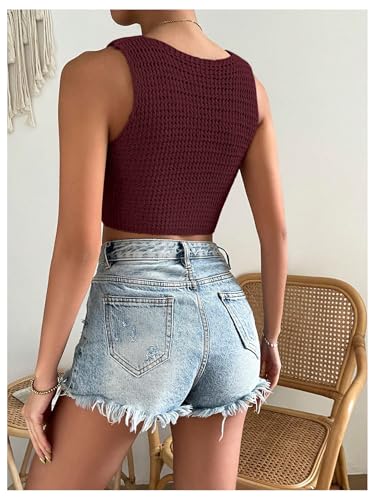 Image of GORGLITTER Women's Crochet Crop Tank Top Hollow Out Sleeveless Fashion Trendy Knit Copped Vest Tops