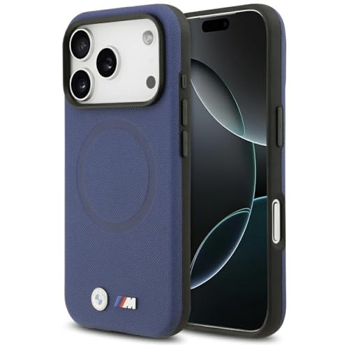 Coque iPhone 17 Pro BMW MagSafe bleu marine rigide M FW Logo métal