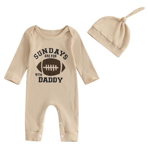 Image of Baby Boy Football Outfit Sundays are for Football with Daddy Ribbed Jumpsuit Romper Fall Newborn Coming Home Clothes