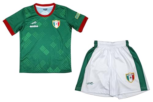 Youth Soccer Uniform Mexico 100% Polyester_Kids and Boy Green/White (Green, 6)