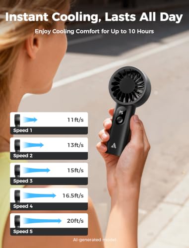 Aecooly Mighty Portable Fan, Powerful Handheld Fan, USB Rechargeable [10H Max Cooling Time], Mini Personal Battery Powered, Pocket for Travel, Summer, Gifts for Women, Girls -Black - view 2