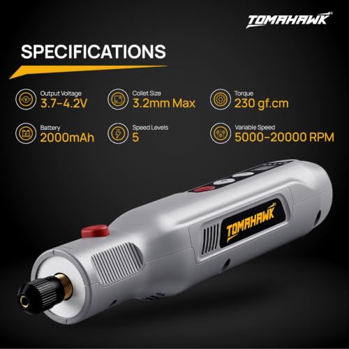 Image of TOMAHAWK MGK-3000 Cordless Electric Mini Drill Grinder Set - Variable Speed Rotary Tool Kit, Gray | For Drilling, Grinding, Cutting, Sanding & Polishing