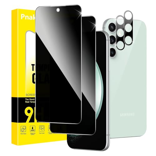 Pnakqil Protector Pantalla de Privacidad para Samsung Galaxy S23 FE con Protectora Camara, Antiespia Cristal Templado, Anti Spy Vidrio Screen con Cámara Pelicula, Película Privacy 28°, 2 Paquetes