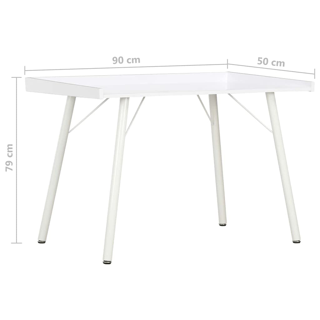 Biurko białe 90 x 50 x 79 cm z podwyższoną ścianką tylną i ścianką boczną, nowoczesne biurko narożne z materiału drewnopochodnego z malowanymi proszkowo nogami, kompaktowy stół roboczy do