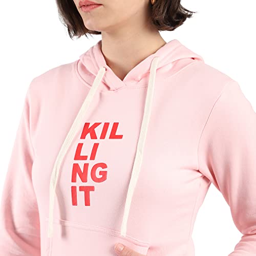 Image of PINACOLADA Women's Cotton Solid Printed Sweatshirt with Hoodie, Regular Fit for Casual Wear Full Sleeve Sweatshirt Crafted with Comfort Fit and High-Performance for Everyday Wear