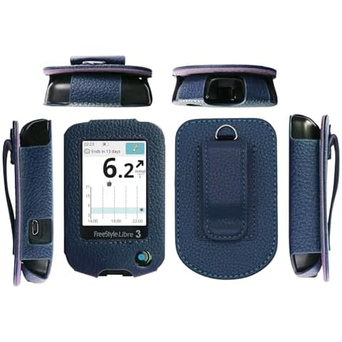 Fitted Leather Case with Screen Protector (Includes Carabiner & Lanyard) for Freestyle Libre 2 & 14 Day (Blue) Cover