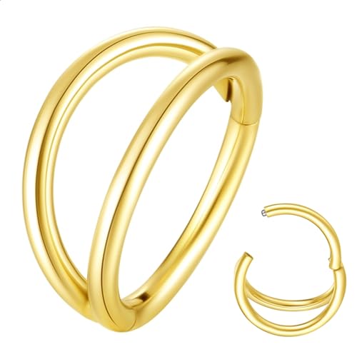 Popuhoops 20G 8mm Doppel Hoop Nasenring Gold 316L Chirurgenstahl Knorpel Ohrring Septum Schmuck Nahtlose Scharnierende Clicker Segment 20 Gauge Conch Daith Tragus Helix Rook Piercing Lippenring