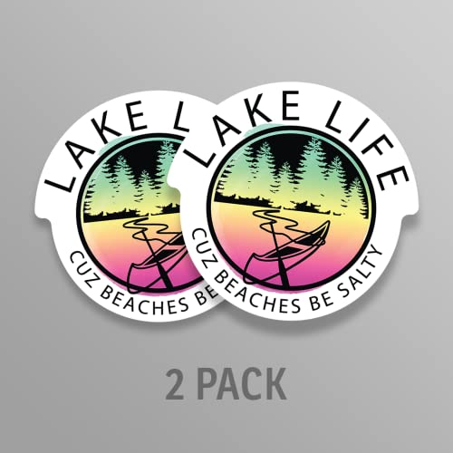 Image of Lake Life 'Cuz Beaches Be Salty (2 Pack) Vinyl Decal Sticker - Car Truck Van SUV Window Wall Cup Laptop - Two 5 Inch Decals - MKS2110