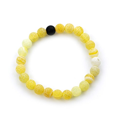 OUGWA Black Matte Agate Yellow Weathering Scrub Agate 8mm Beads Couples His and Hers Bracelet (Yellow and Black 2pcs/sets) - Image 6