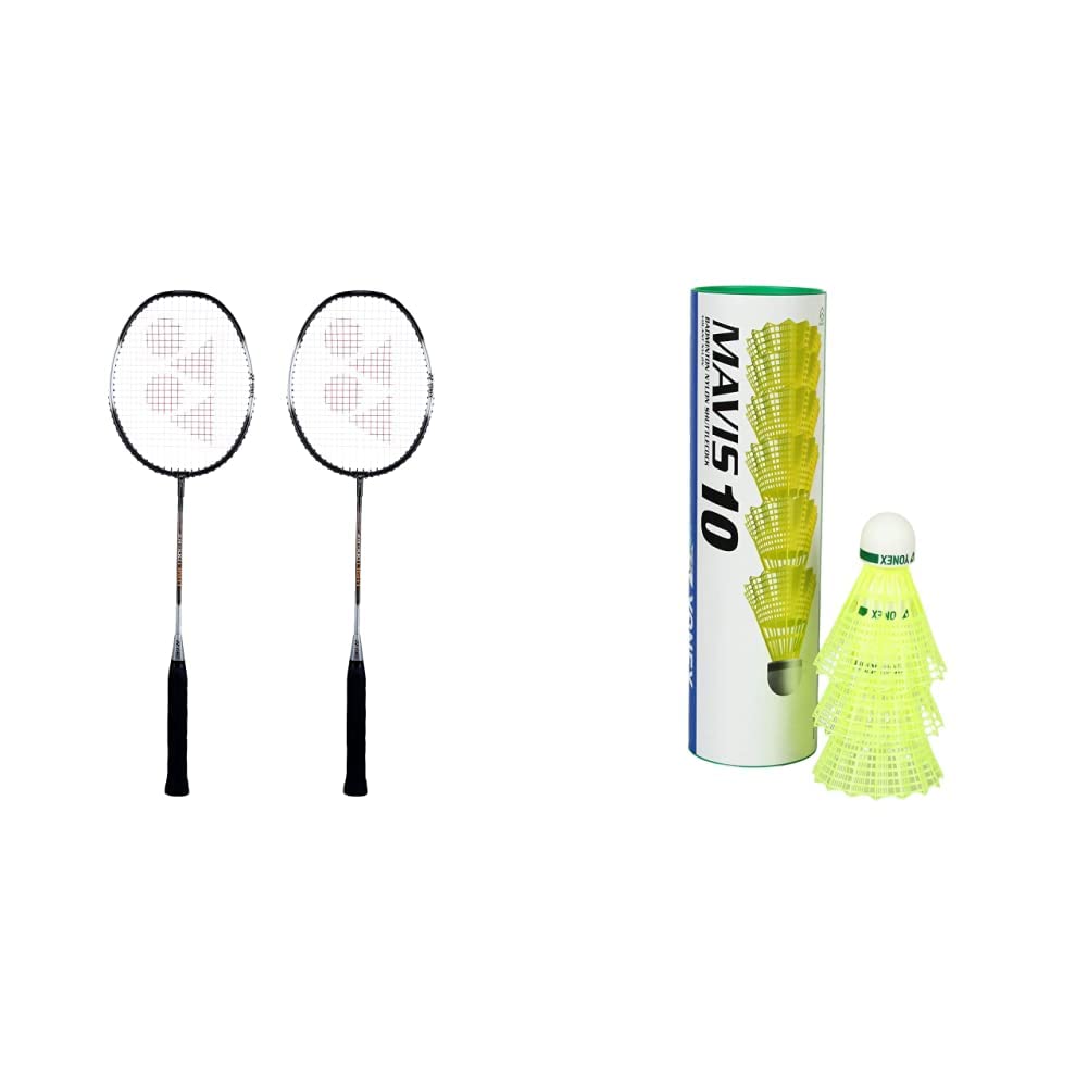 YONEX ZR 100 Light Aluminium Badminton Racquet with Full Cover (Black) Set of 2 & Yonex Mavis 10 Nylon Shuttlecock, Yellow, Pack of 6 | Made in Japan (Green Cap) (B0BB6L4G8D) Amazon Price History, Amazon Price Tracker