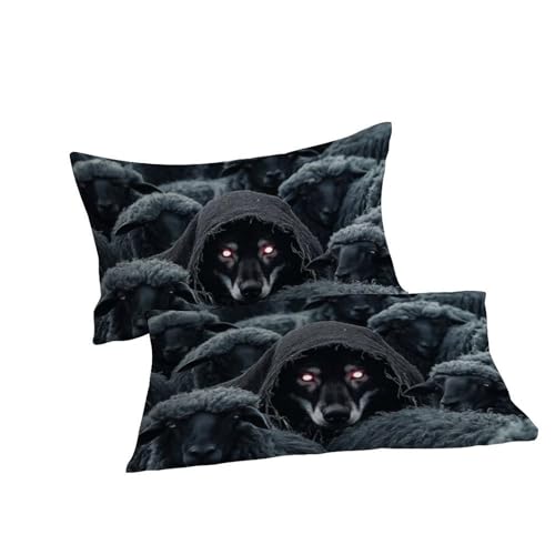 Housse de couette loup 220x240 cm parure de lit animaux microfibre 3D
