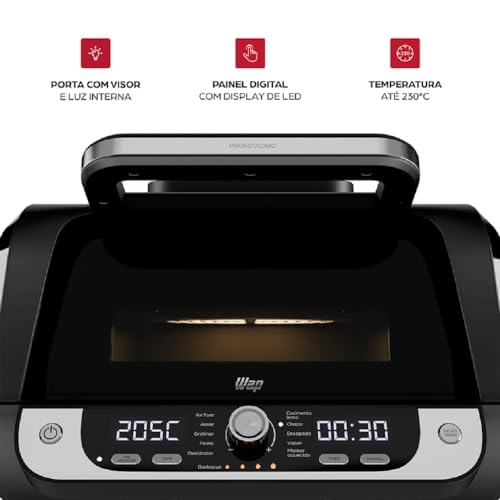 WAP Fritadeira Elétrica Air Fryer Barbecue Digital 12 em 1 com 4 Níveis de Temperatura e Painel Digi