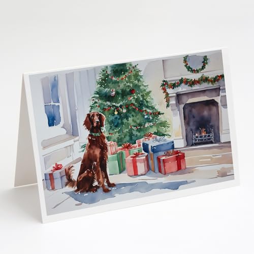 Caroline's Treasures DAC2676GCA7P Irish Setter Cozy Christmas Greeting Cards Pack of 8 Blank Cards with Envelopes Whimsical A7 Size 5x7 Blank Note Cards