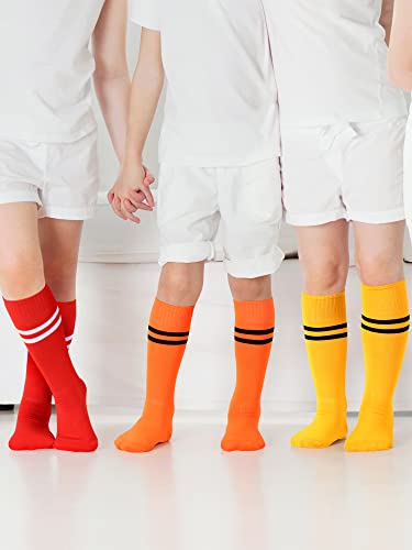 Foaincore 12 Pairs Kids Soccer Socks Boys Girls Knee Athletic High Tube Socks Cotton Striped Socks For Soccer And Daily Wear (Mixed Colors, Large) #TOP3