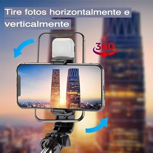 Tripé Bastão Pau De Selfie Com Led Bluetooth Retrátil Para Celular Com Controle Remoto (Preto)