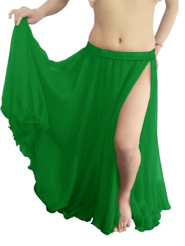 Indian Trendy Women Maxi Chiffon Double Layer 1 Slit Skirt Belly Dance Tribal Panel Jupe Rock