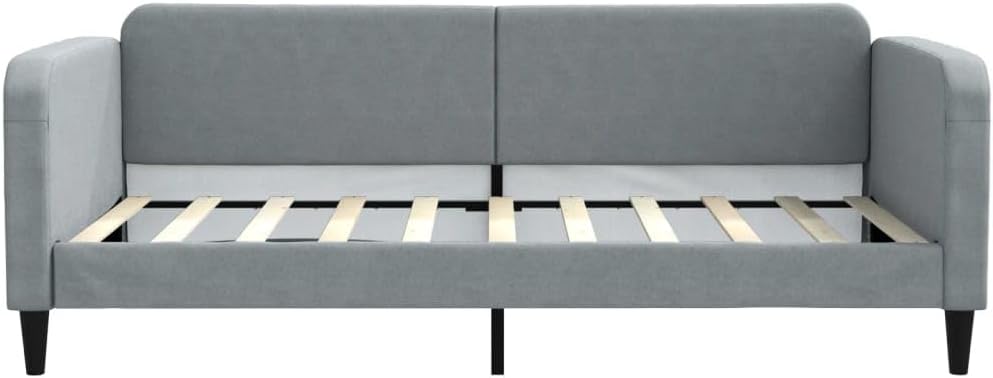 Light Grey Daybed with Trundle, Polyester Fabric, Wood and Metal Frame, Sturdy Platform Foundation, Slatted Mattress Support, Easy Assembly