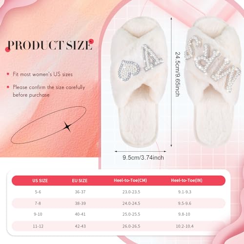 Bride Slippers Mrs Slippers Wedding Bride Slippers Personalized Initial Pearl Slippers Bridal Gifts for Christmas(7-8,V)2