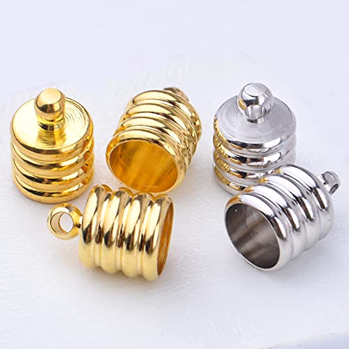 50Pcs Brass Cord End Caps Glue-In Barrel End Caps Fasteners Necklace Cord Tassel Leather Cord Ends Terminators Clasps For Diy Bracelet Crafts Jewelry Making, Golden, Silver #TOP3