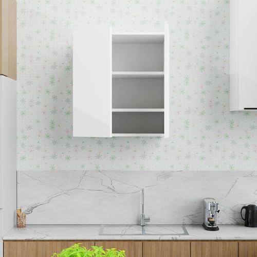 Image of 2 Door Multipurpose Wall Mounted Cabinet with Adjustable & Fixed Shelf | Storage for Modular Kitchen, Bathroom, Office & Living Room | Assembly-DIY | Color-White | Size-60x33x63.8 Cm