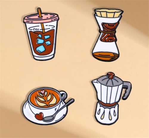 Image of 4pcs Coffee Maker Enamel Pins - Barista Friend Collar Lapel Pin Decoration Badge Gift