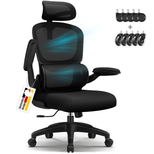 (-38%) Aiidoits Bürostuhl, Bürostuhl Ergonomisch, Schreibtischstuhl mit 5D-Lendenwirbelstütze und Kopfstütze, 90° klappbaren Armlehnen, Schreibtischsessel Neigbar bis 135°, Office Chair,mit Gummiröllchen