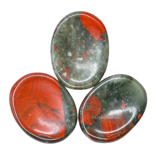Image of Crystal Heaven Certified African Bloodstone Thumb Worry Pebbles Stones For Anxiety Stress Relief Massage-Original Healing Gemstone Agate Rubbing Stone For Yoga Meditation Spiritual Reiki Feng Shui