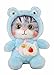 Adorable animal de peluche de gato vestido con rana, suave y suave para niños y niñas, regalos de cumpleaños (3. azul)