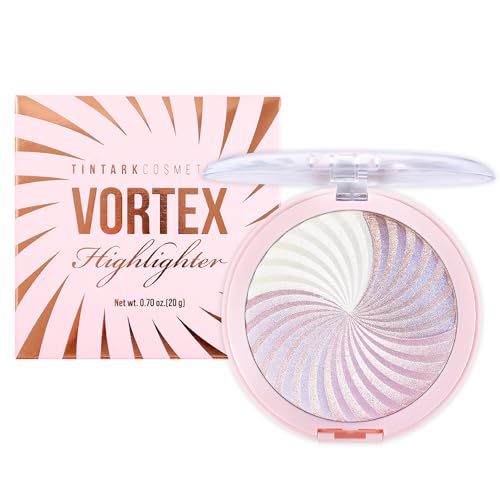 TINTARK Vortex Cream Highlighter Makeup Palette, Glow Highlighters Makeup Powder, Suit for Cheeks, Body, Eyeshadow, Silver Light Pink Rose Gold Purple Champagne, Vegan, Talc Free