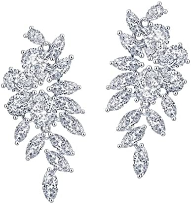 DIAMANTIO Wedding Earrings Elegant Dangle Drop CZ Marquise Cubic Zirconia AAAAA 18K Gold Plated Rhinestone Luxurious for Brides Bridal Wedding Women Precious Crystal (Silver 3)