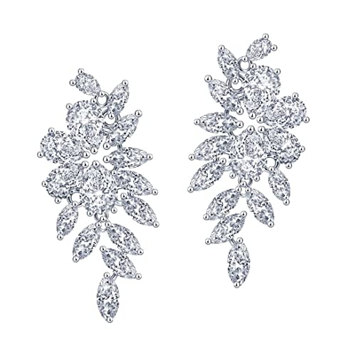 Diamantio Wedding Earrings Elegant Dangle Drop Cz Marquise Cubic Zirconia Aaaaa 18K Gold Plated Rhinestone Luxurious For Brides Bridal Wedding Women Precious Crystal (Silver 3) #TOP1
