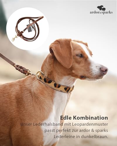 ardor & sparks® Hundehalsband aus weichem Leder - Leopardenmuster - Für kleine und mittelgroße Hunde - Verstellbar - Made in Germany - XS/S