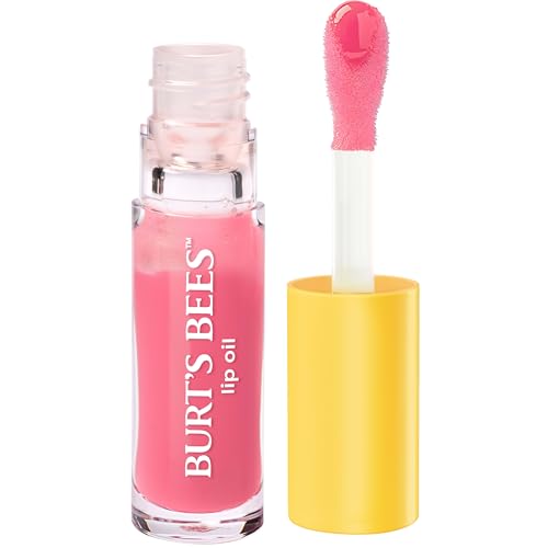 Image of Burt's Bees Lip Oil Pink Sky, Instant Hydration, Nourishes and Softens Lips, Sheer Wash of Color, High Shine Finish, Responsibly Sourced Jojoba Oil, Non Sticky, Wand Applicator, 0.15 Ounce
