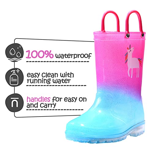 K KomForme Toddler Light Up Rain Boots for Girls Boys Waterproof Rain Boots with Handles Outdoors