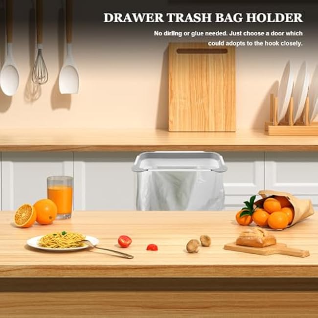 Handheld Garbage Bag Holder - Over The Cabinet Trash Bag Dispenser for Kitchen Organization Space-Saving Plastic Holder, Grey
