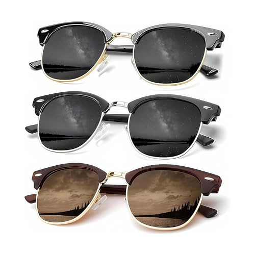 Polarized Sunglasses for Men and Women Mens Womens Sunglasses Semi-Rimless Frame Driving Sun glasses 3 Pack