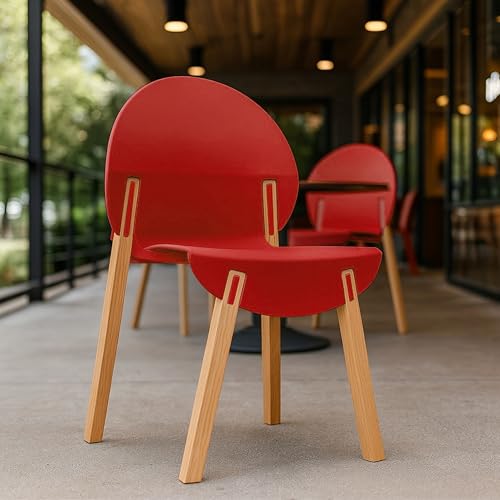 Star20XX Summer, Dining Chairs, Kitchen Chairs, Red Oak Legs Accent Chairs, Crimson PP Seat with Circular Backrest, Indoor Dining and Living Room, Pack of 4