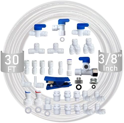 NSF Certified 3/8" O.D. Push to Connect Fittings for RO (Reverse Osmosis) Water Filter 30 pcs+30 feet 3/8" Water tubing.