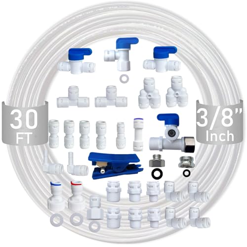 ESHIONG NSF Certified 3/8" O.D. Push to Connect Fittings for RO (Reverse Osmosis) Water Filter 30 pcs+30 feet 3/8" Water tubing.