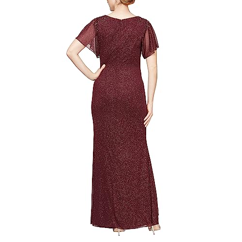 Image of S.L. Fashions Women's Glitter Mesh Stretch Dress W /Shoulder Embellishment Formal Long Gown, (Petite and Regular Sizes)