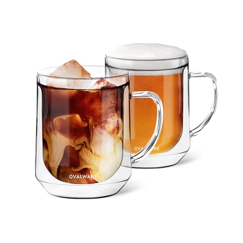 Comparison: Best Ovalware Coffee 8 ovalware 500ml Double Wall Glass Coffee Mugs, Single Lip Mugs Made of Durable Borosilicate Glass, Insulated Coffee Mug with Handle for Hot and Cold Drinks - Clear