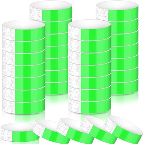 Harrycle 1200 Stück Einlassbänder Party Eintrittsbänder Festival Handgelenkband Leichte Event Armbänder Papier Wasserdichtes Kontrollbänder für Konzert Clubs Wasserpark (Neon Grün)