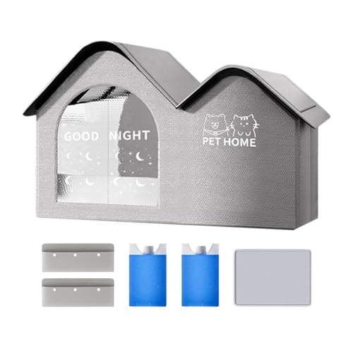 Caseta para gatos refrigerante para exteriores, papel de aluminio, aislante, resistente a desgarros, plegable, para mascotas, refugio de refrigeración, cueva, tienda de campaña, sombra para patio