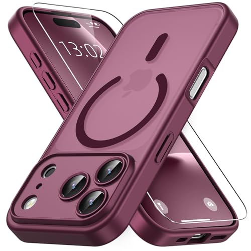 Coque iPhone 17 Pro MagSafe antichoc bordeaux ultra fine avec verre trempé