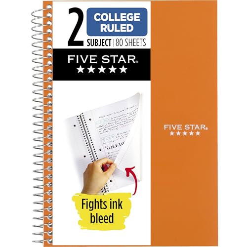 Image of Five Star Spiral Notebook, 2 Subject, College Ruled Paper, 6 inch x 9-1 /2 inch, 80 Sheets, Fights Ink Bleed, Water Resistant Cover, Sedona Orange (840029CD1-ECM)