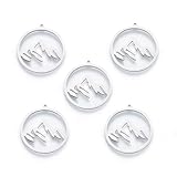 FASHEWELRY 50 PCS Hollow Mountain Charms Stainless Steel Flat Round Massif Pendant 27.5x26x2mm Mountain Range Charms for Necklace Bracelet Earring Making