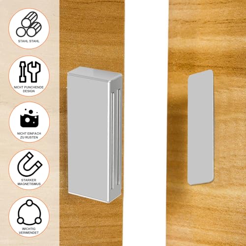 Tür Magnet Selbstklebend Edelstahl Stark, 2 Stück Selbstklebender Magnetischer TüRschließEr, Edelstahl Magnetschnäpper Extra Stark für Schrankmagnete Schubladen Magnet Türschließer