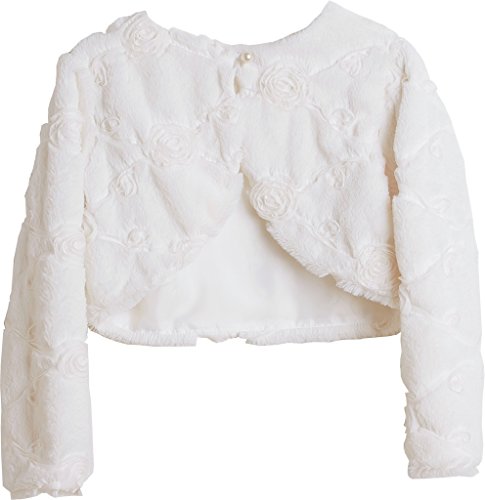 Little Girls Faux Fur Rose Design Flower Girl Bolero Sweater Jacket Cover Ivory 6 (SC3K6)
