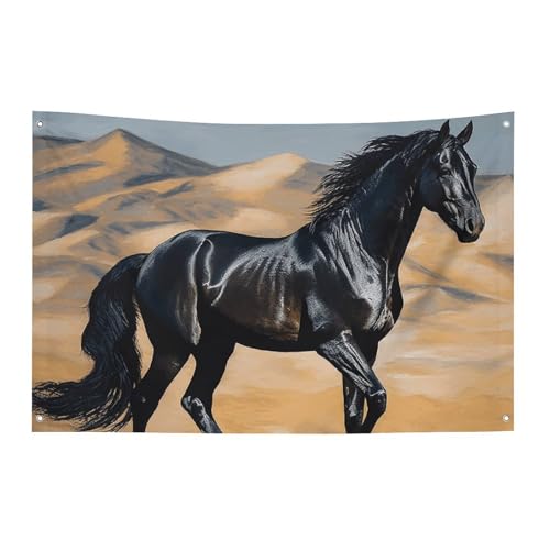 Drapeau de cheval arabe noir en polyester durable avec œillets métalliques résistants