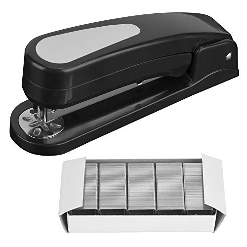 Grapadora rotativa compacta de alta resistencia, 45 grados, capacidad de 20 hojas con grapa para oficina, escuela, hogar, negro y azul (Negro (viene con una caja de grapas))
